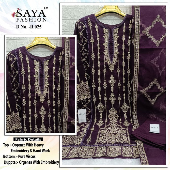 R 025 Saya Embroidery Organza Pakistani Readymade Suits Wholesale Price In Surat